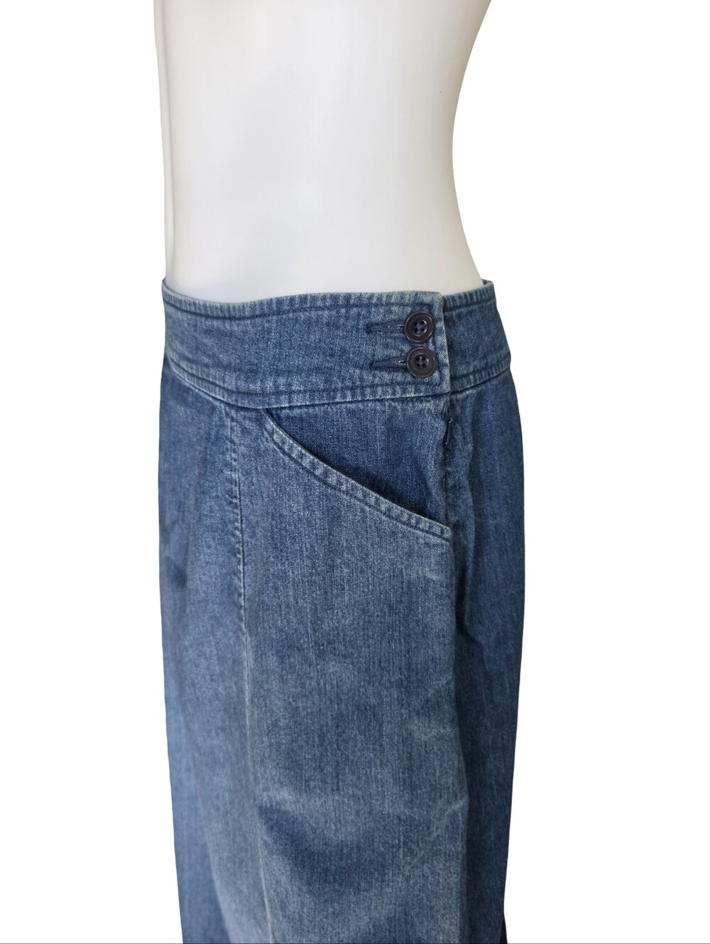 Vintage Pendleton Midi Skirt Blue Denim Pockets Modest Cotton Womens Size 10 - Picture 3 of 6
